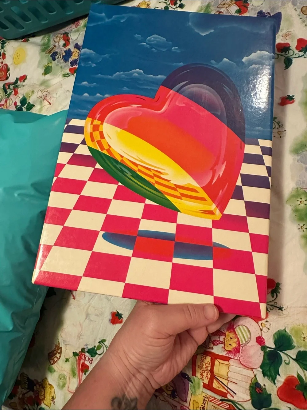 Lisa Frank Rainbow Heart Poster with Pink Checkerboard